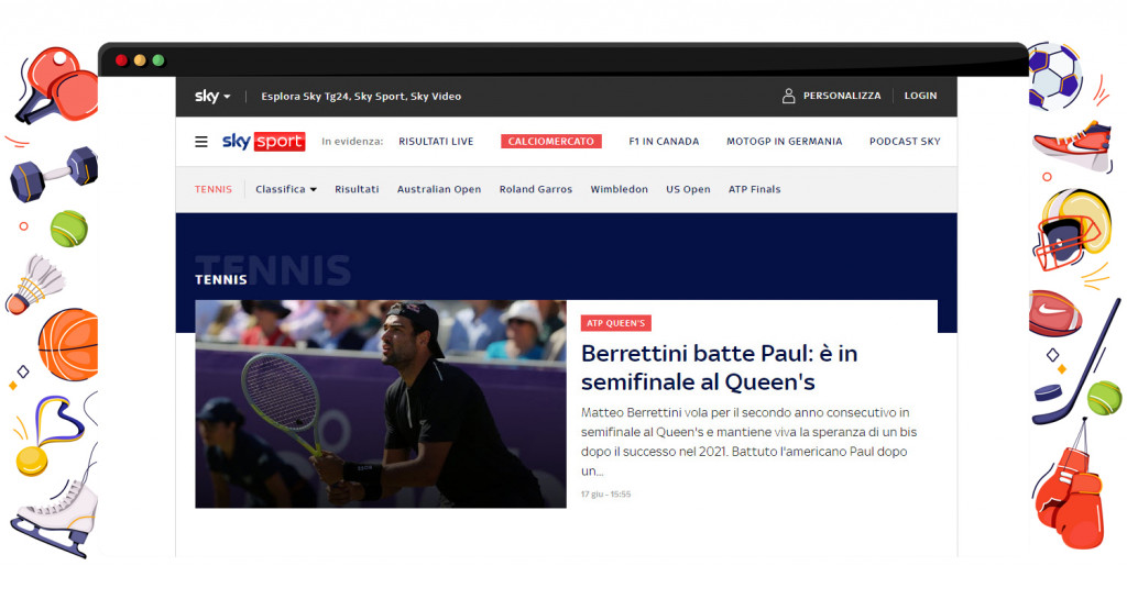 Tennis in streaming in esclusiva su Sky Sport