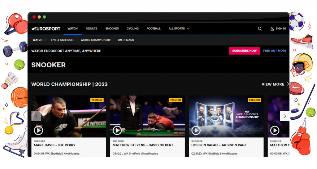 Snooker streaming on Eurosport