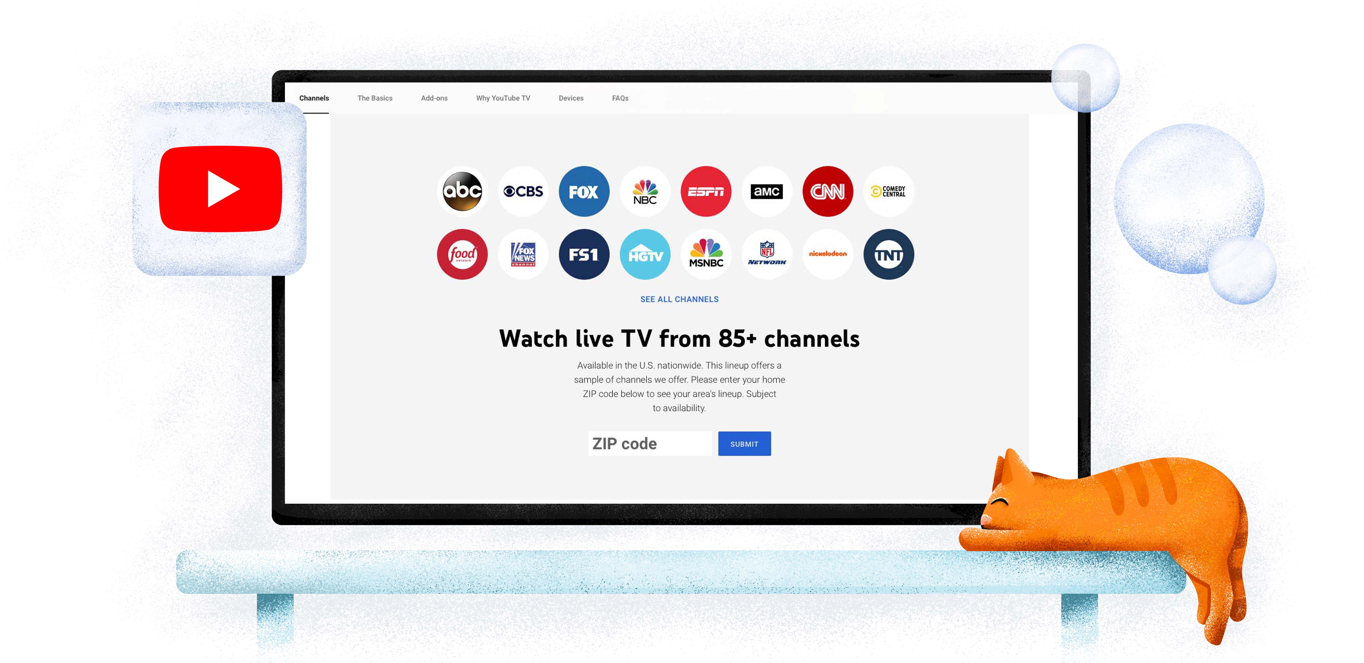 Watch more than 85 channels on YouTube TV